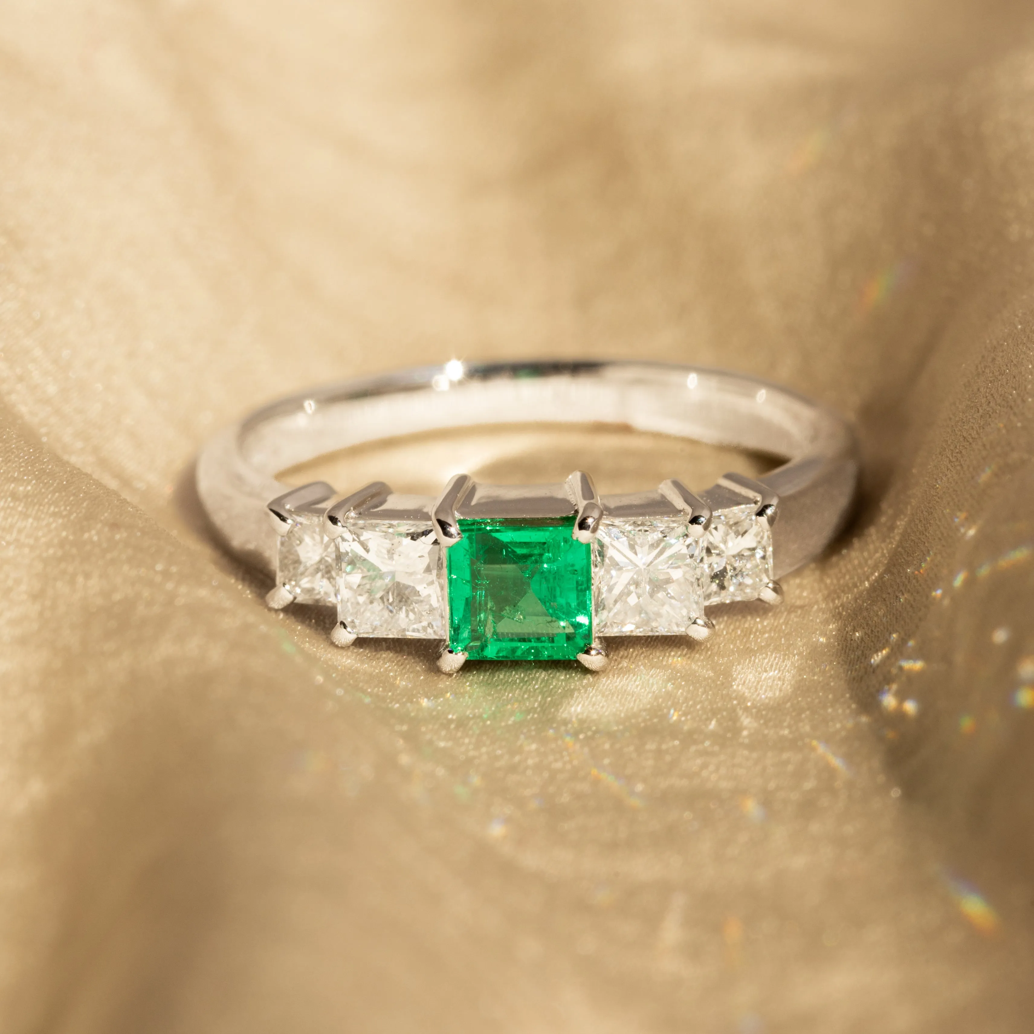 0.37 Carat Natural Emerald Princess Diamond Ring