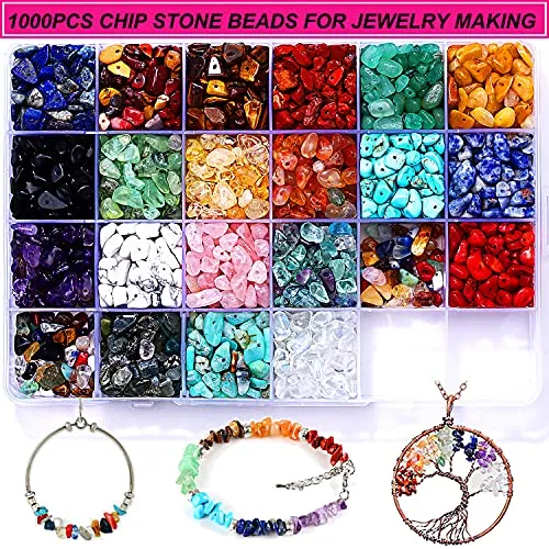 1000PCS Crystal Stone Beads for Jewelry Making, Natural Chip 5-8mm Irregular Gemstones Multicolored Rock Loose Beads for Ring, Earrings, Necklace,