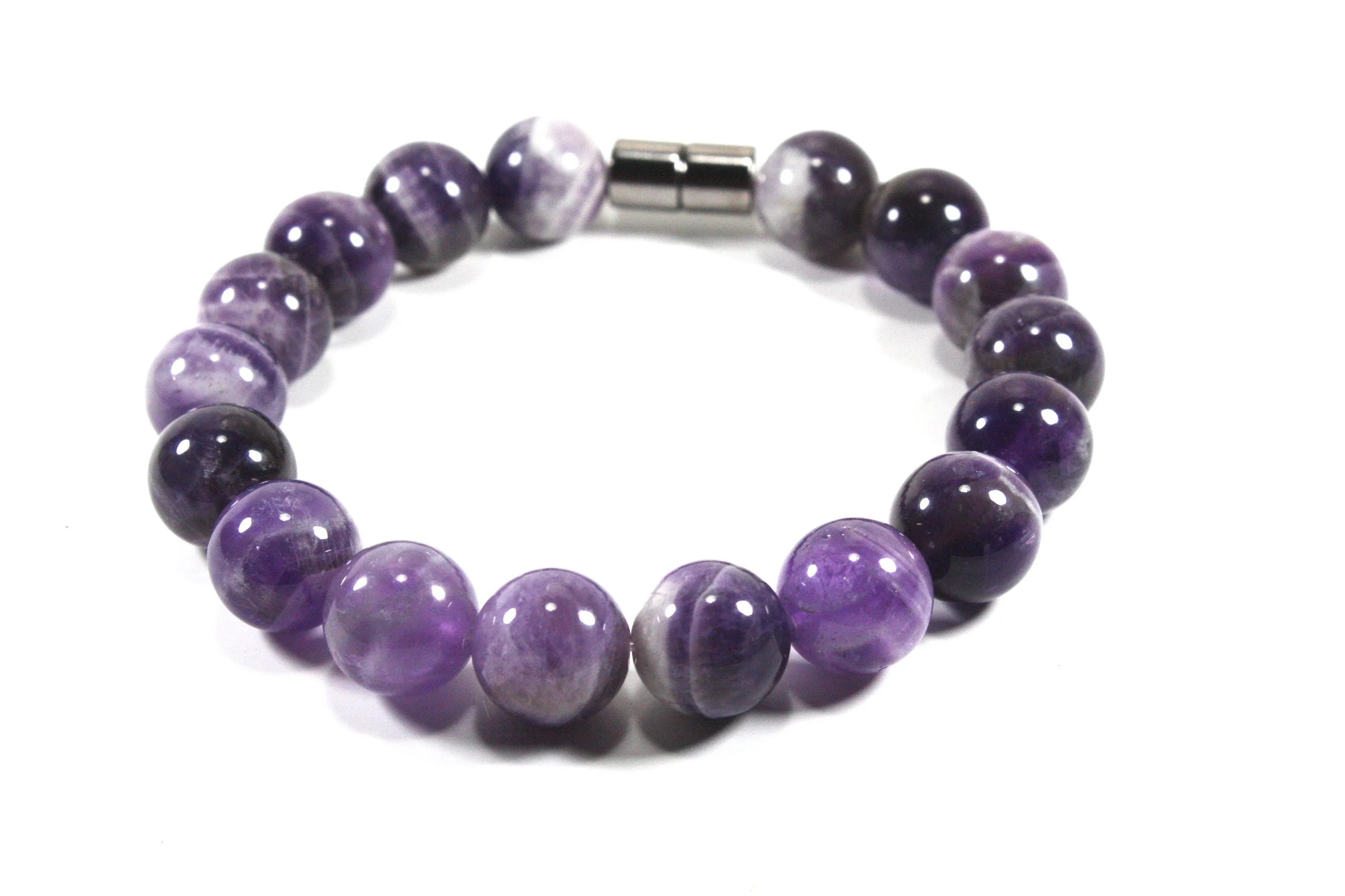 12mm Amethyst Bracelet - Healing Bracelet - Large Beaded Bracelets - Healing Crystals and Gemstones - Amethyst Jewelry - February Birthstone