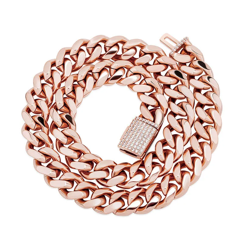 12mm Glossy Box Buckle Cuban Chain (Gold/Silver/Rose Gold)