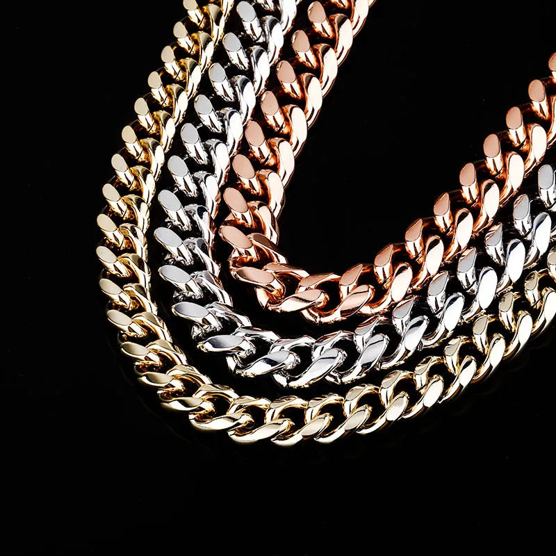 12mm Glossy Box Buckle Cuban Chain (Gold/Silver/Rose Gold)