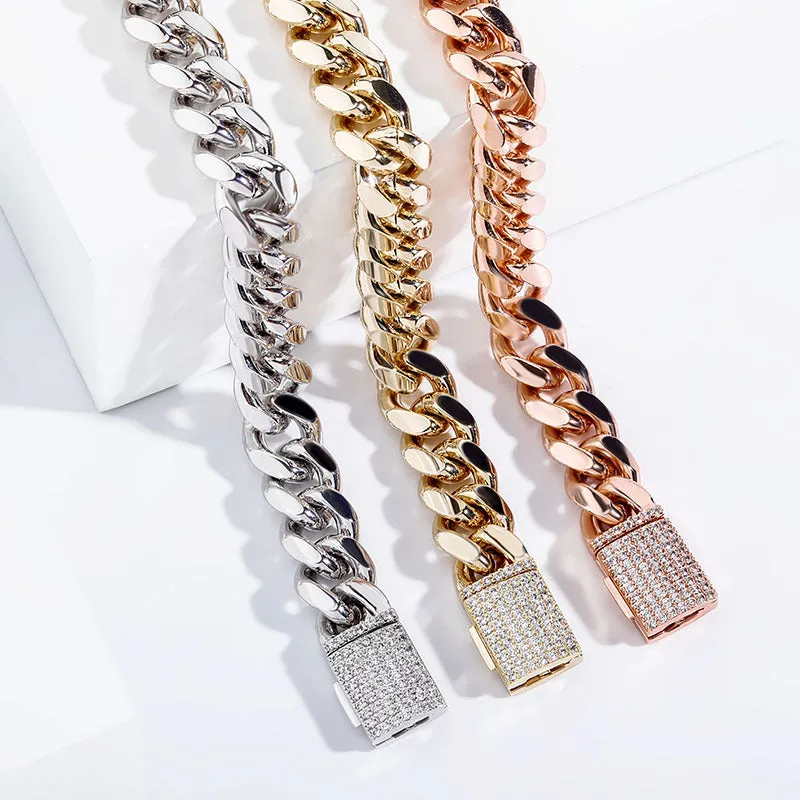 12mm Glossy Box Buckle Cuban Chain (Gold/Silver/Rose Gold)