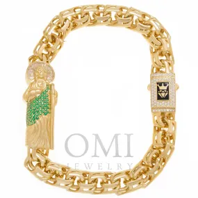 14K GOLD DIAMOND AND GEMSTONES ST. JUDE CHINO LINK CHAIN BRACELET 29.2G