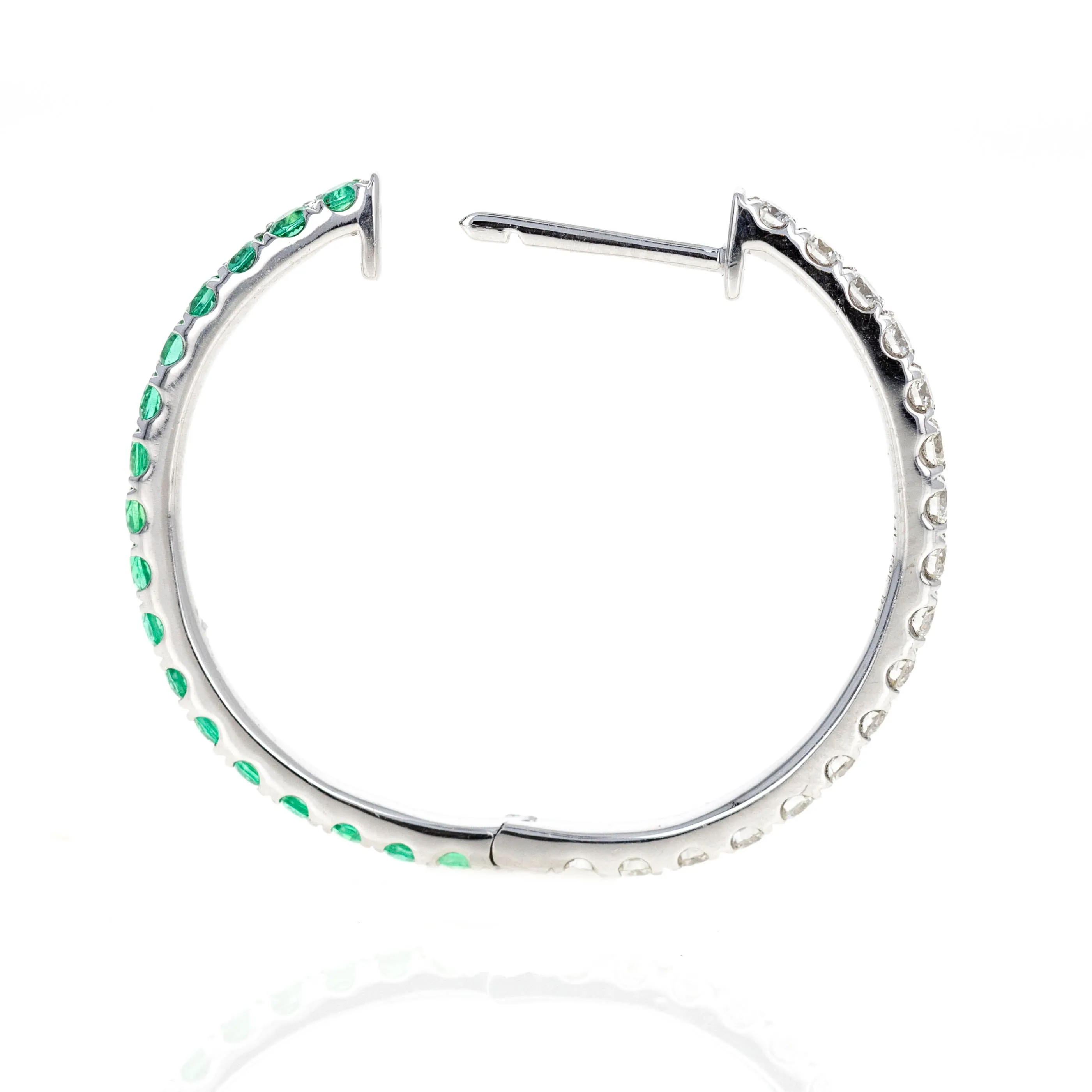 14K White Gold Natural Emerald Diamond Reversible Hoop Earrings