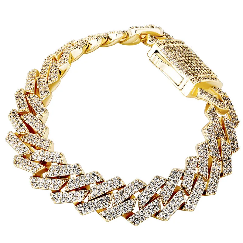 14mm Moissanite Prong Cuban Bracelet in Gold Vermeil