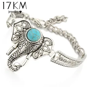 17KM Silver Color Bracelet Owl Elephant Women Bohemian Blue Stone Charm Bracelets Bangles Boho Jewelry Crystal Pulseras