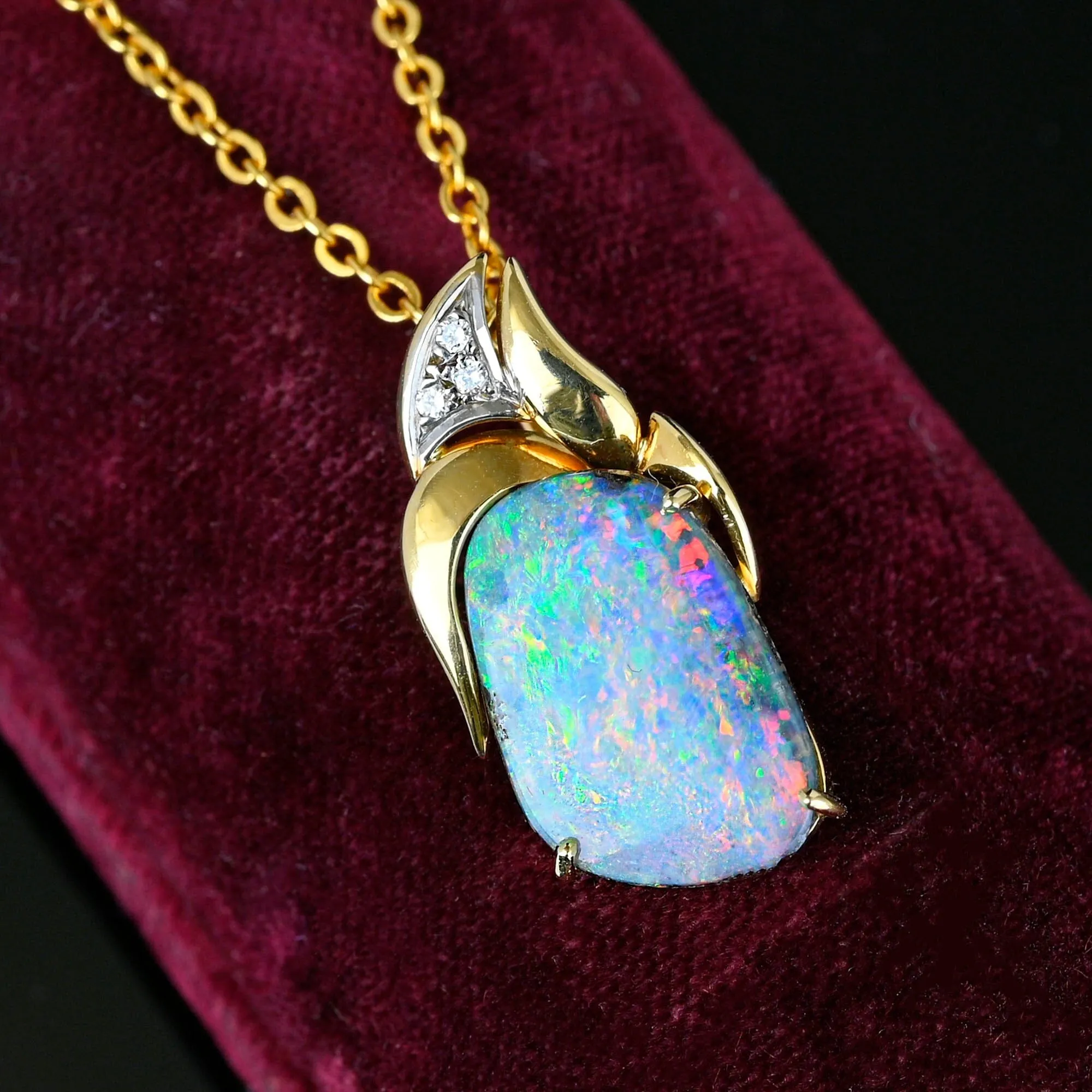 18K Gold Diamond Australian Bolder Opal Pendant