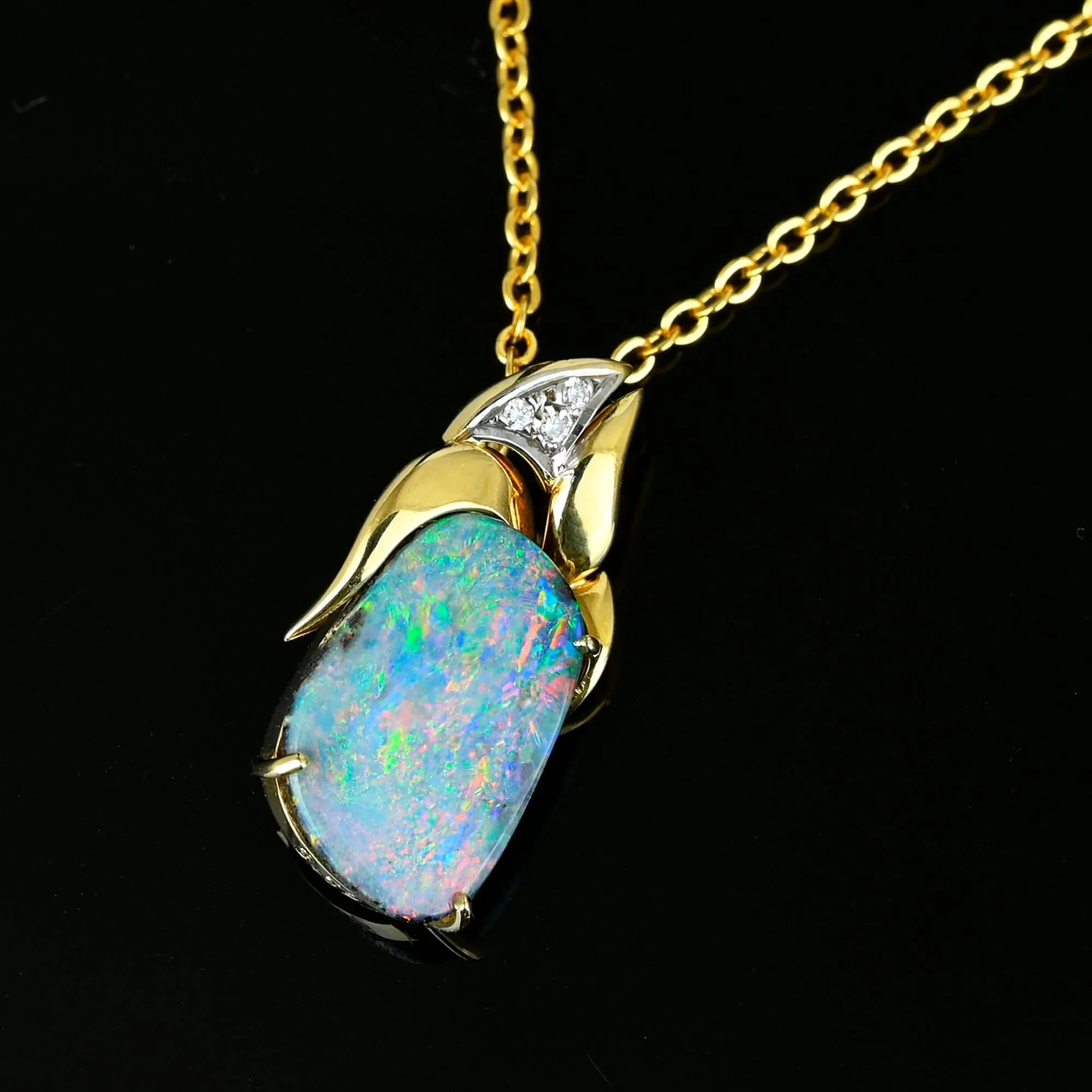 18K Gold Diamond Australian Bolder Opal Pendant