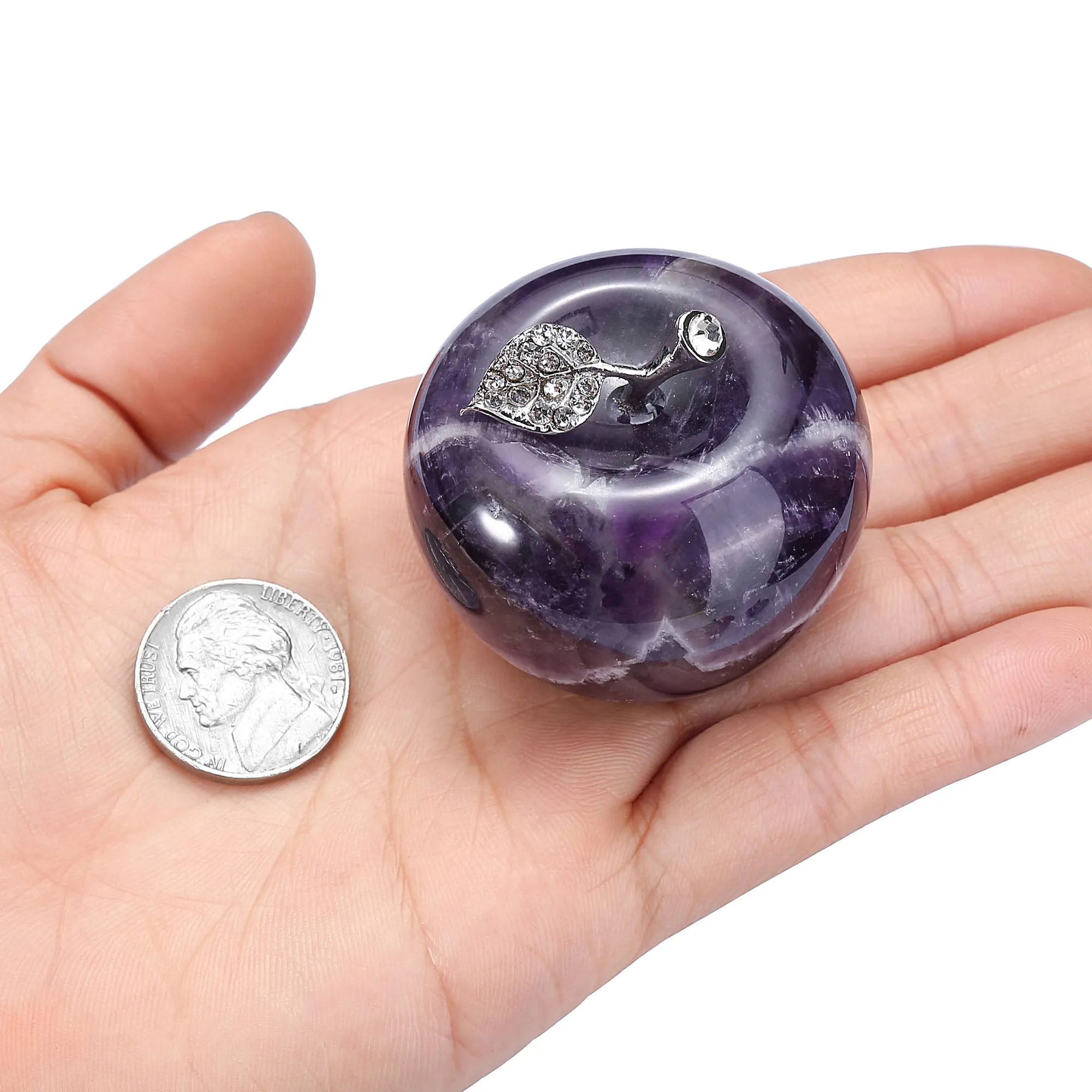 1.8" Carved Natural Amethyst Crystal Apple | Jovivi