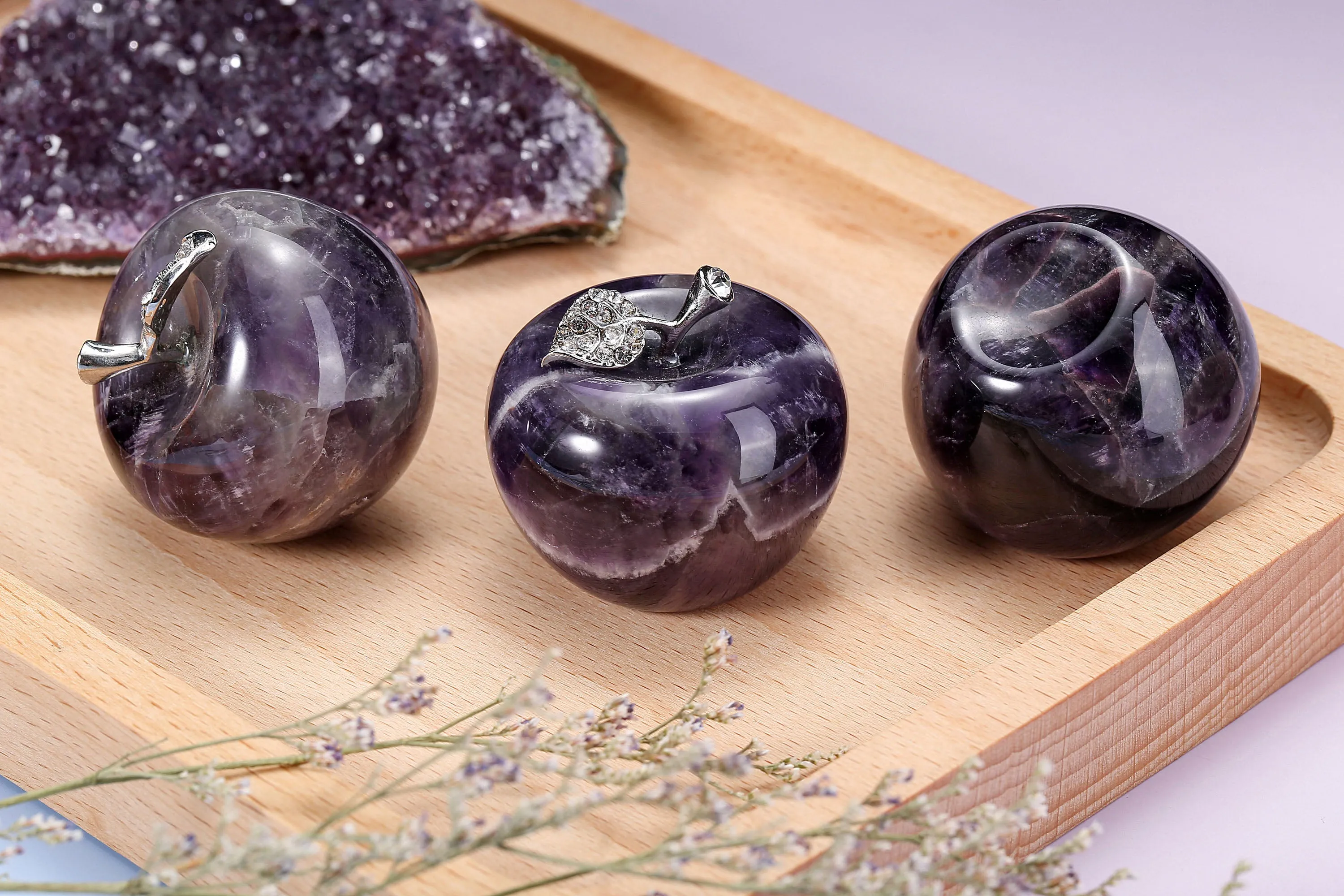 1.8" Carved Natural Amethyst Crystal Apple | Jovivi