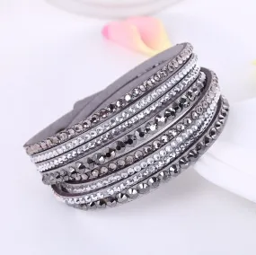 2016 New Leather Bracelet Rhinestone Crystal Bracelet Wrap Multilayer Bracelets for women feminino pulseras mulher Jewelry