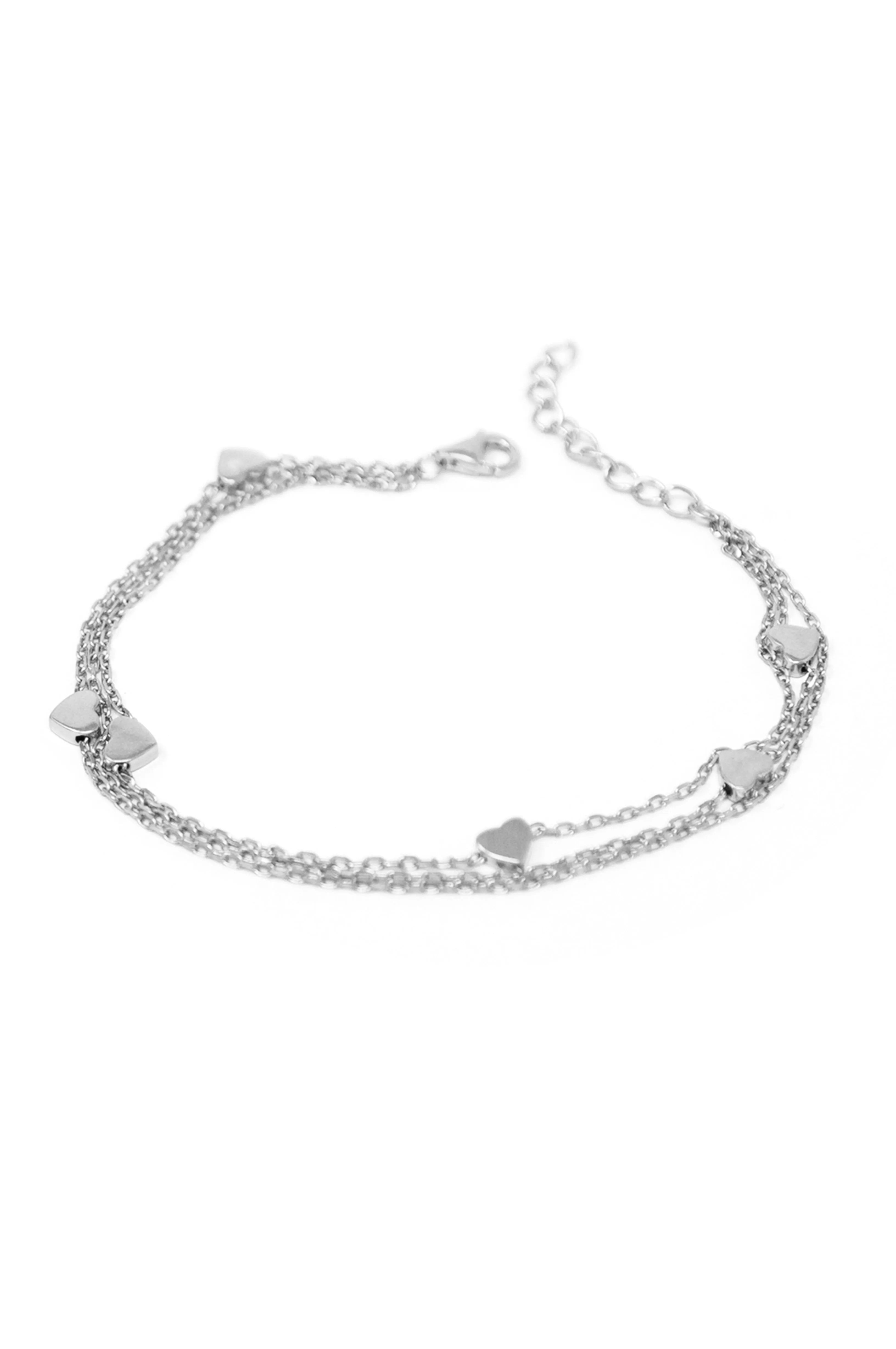 3 Layer Dancing Hearts Sterling Silver Chain Bracelet