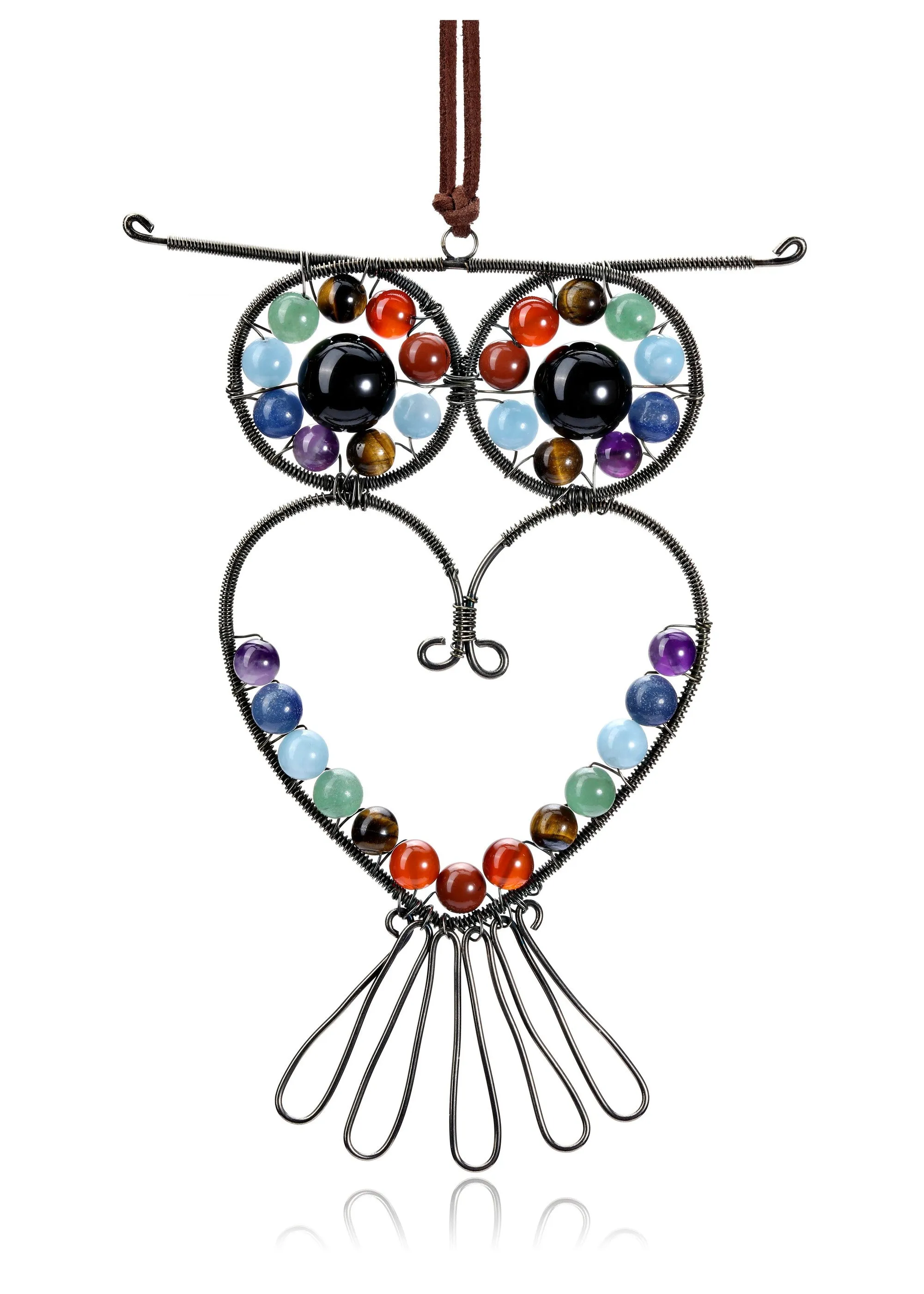 7 Chakra Owl Healing Crystal Stone Hanging Ornament | Jovivi