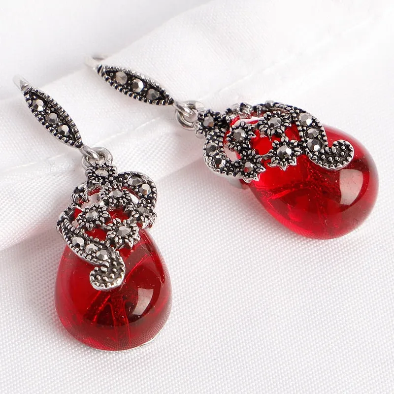 925 Silver Earrings Water Drop Shape Emerald Ruby Gemstones Jewelry Ornaments Women Earrings