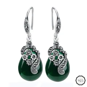 925 Silver Earrings Water Drop Shape Emerald Ruby Gemstones Jewelry Ornaments Women Earrings