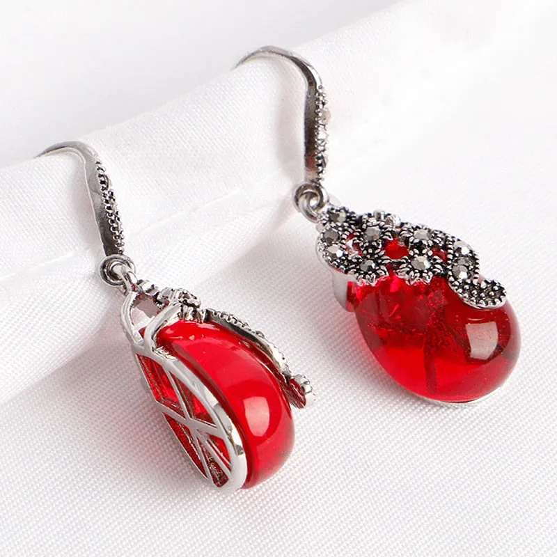 925 Silver Earrings Water Drop Shape Emerald Ruby Gemstones Jewelry Ornaments Women Earrings