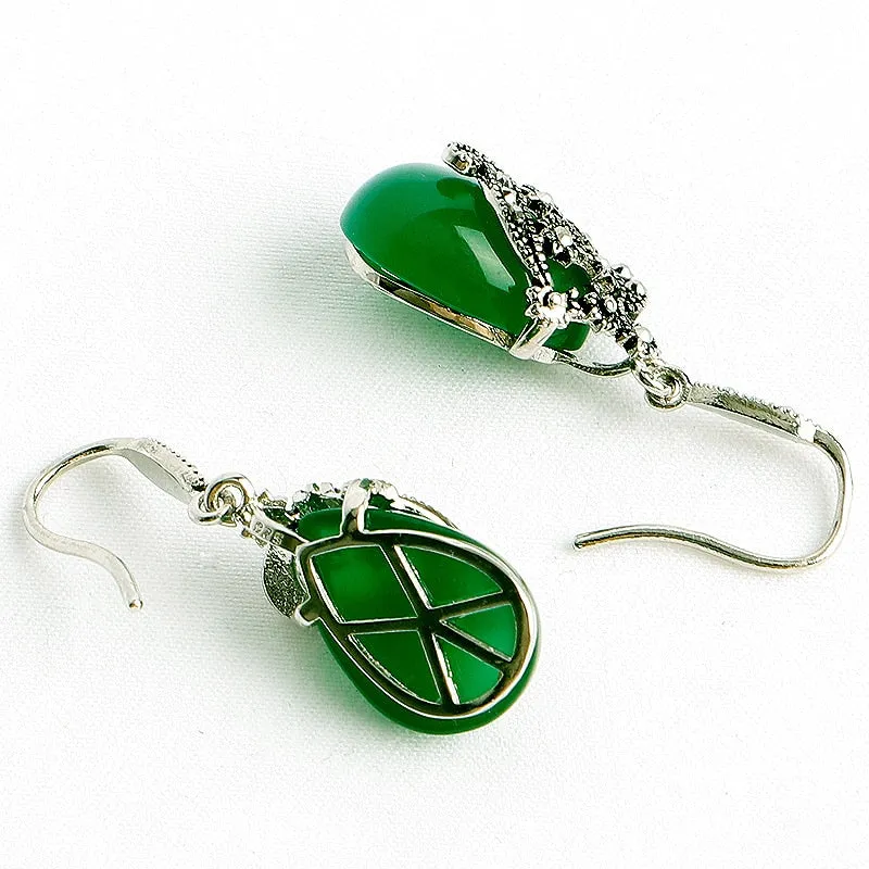 925 Silver Earrings Water Drop Shape Emerald Ruby Gemstones Jewelry Ornaments Women Earrings