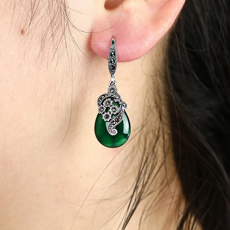 925 Silver Earrings Water Drop Shape Emerald Ruby Gemstones Jewelry Ornaments Women Earrings