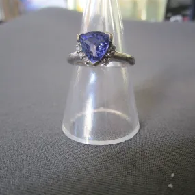 9KT White Gold Tanzanite And Diamond Ring Size O 1/2 Vintage c1980