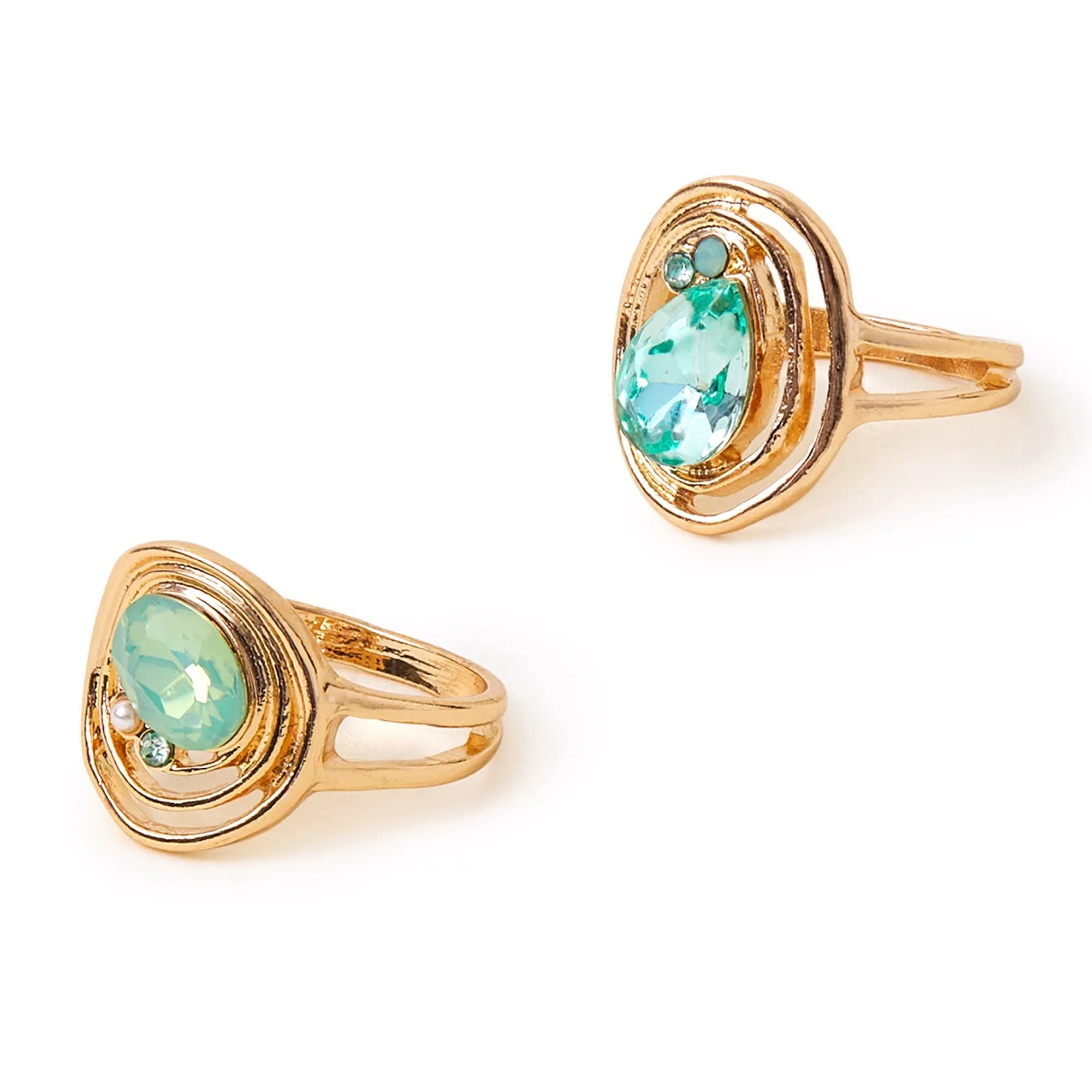 Accessorize London Women's Green 2-Pack Encircled Gem Rings Green-Small