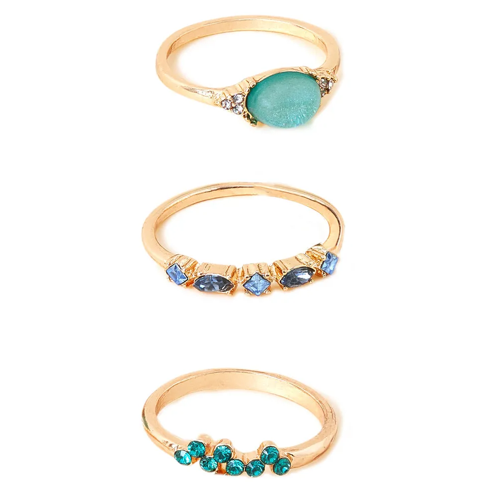 Accessorize London Women's Green Mini Gems Stacking Set of 3-Medium