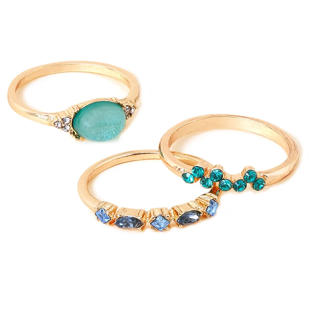 Accessorize London Women's Green Mini Gems Stacking Set of 3-Medium