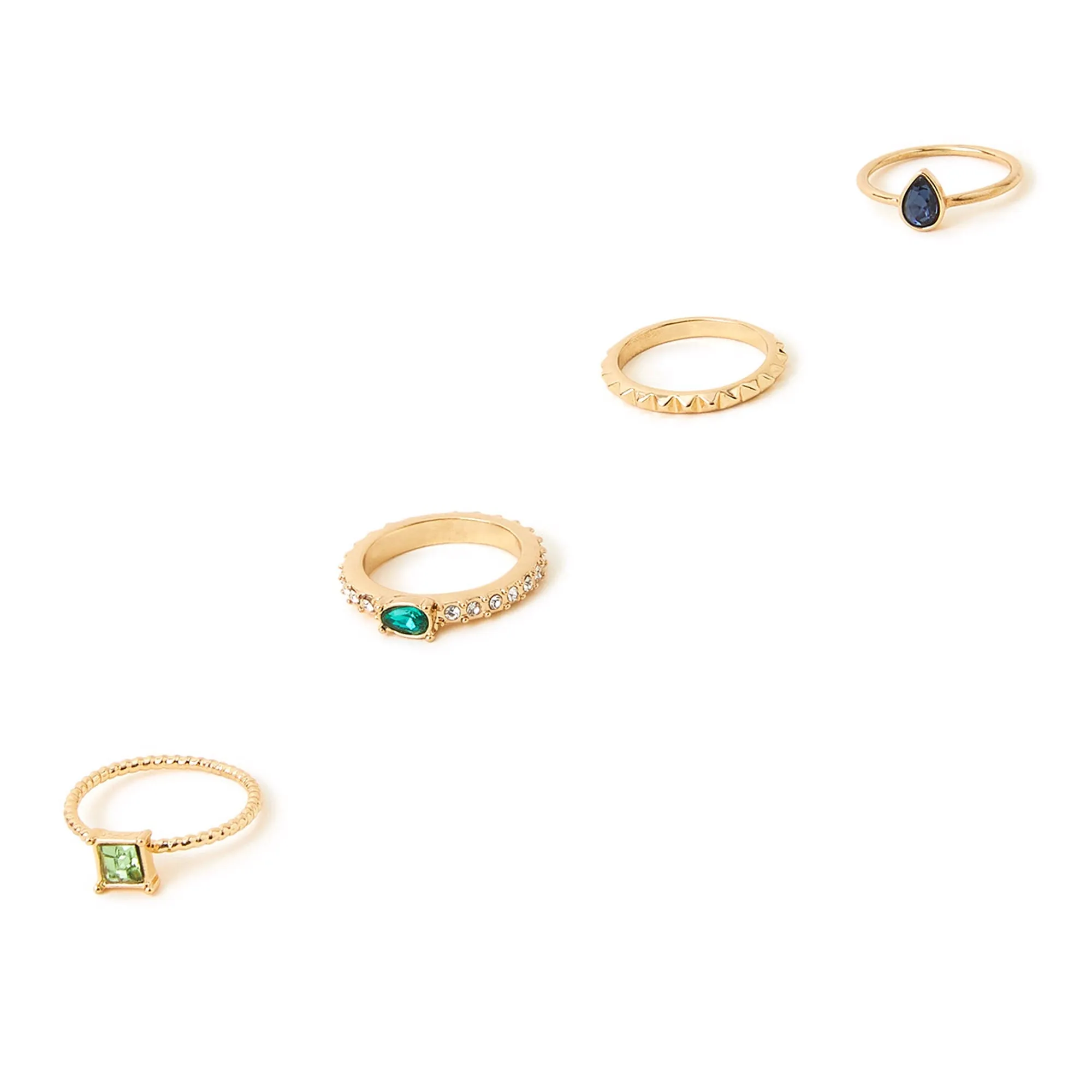 Accessorize London Women's Mini Gem Stacking Rings 4 Pack Multi-Large