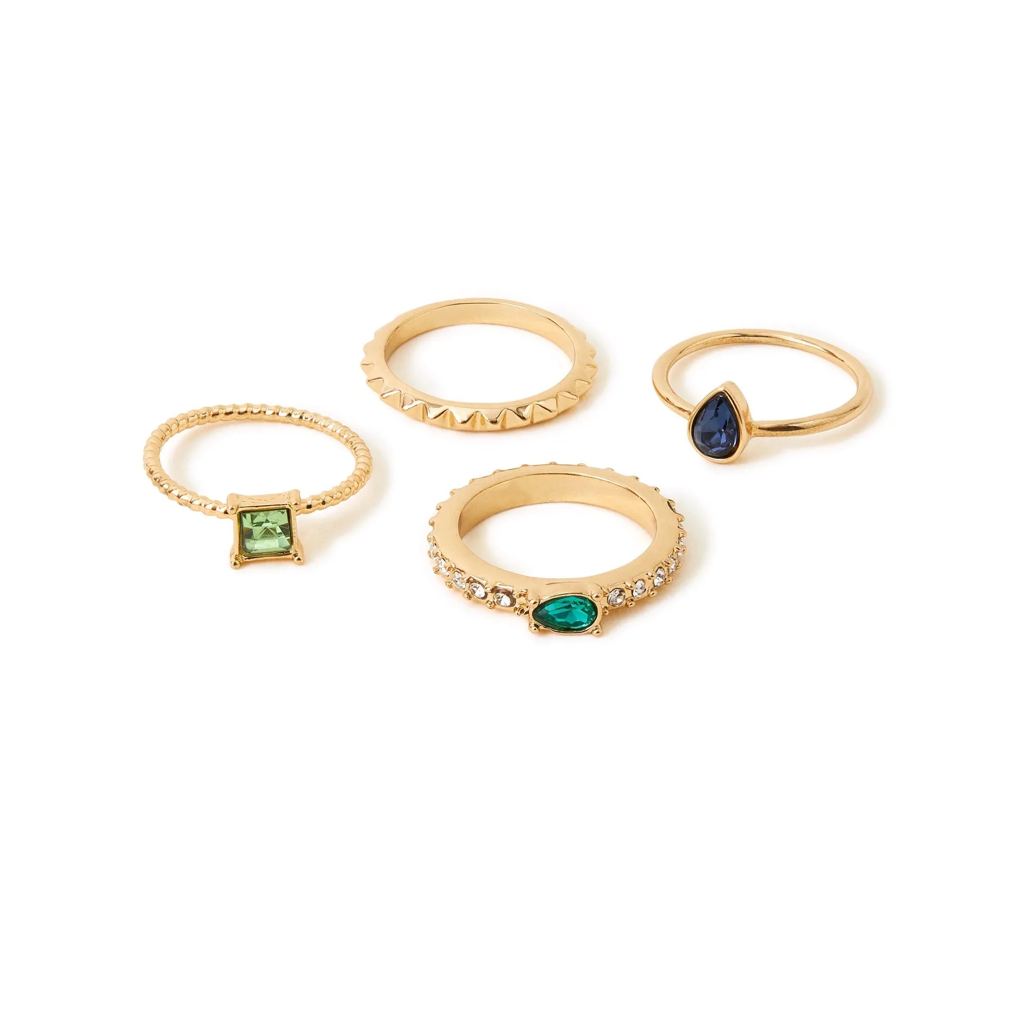 Accessorize London Women's Mini Gem Stacking Rings 4 Pack Multi-Medium