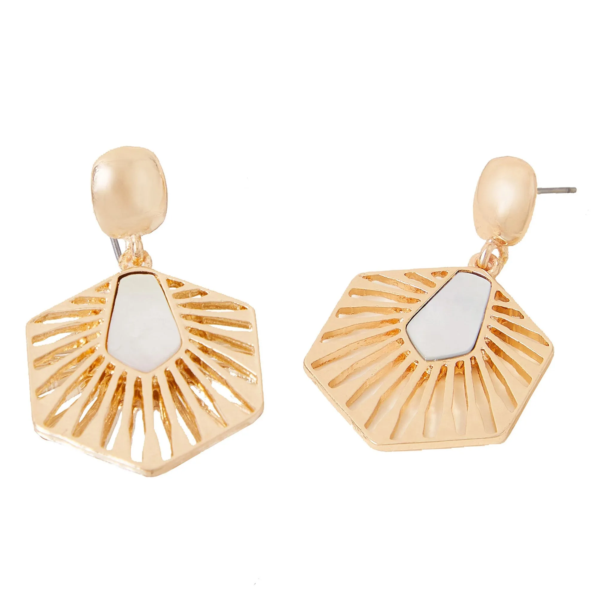 Accessorize London Women's Shell Detail Hexagon Drop Earrings