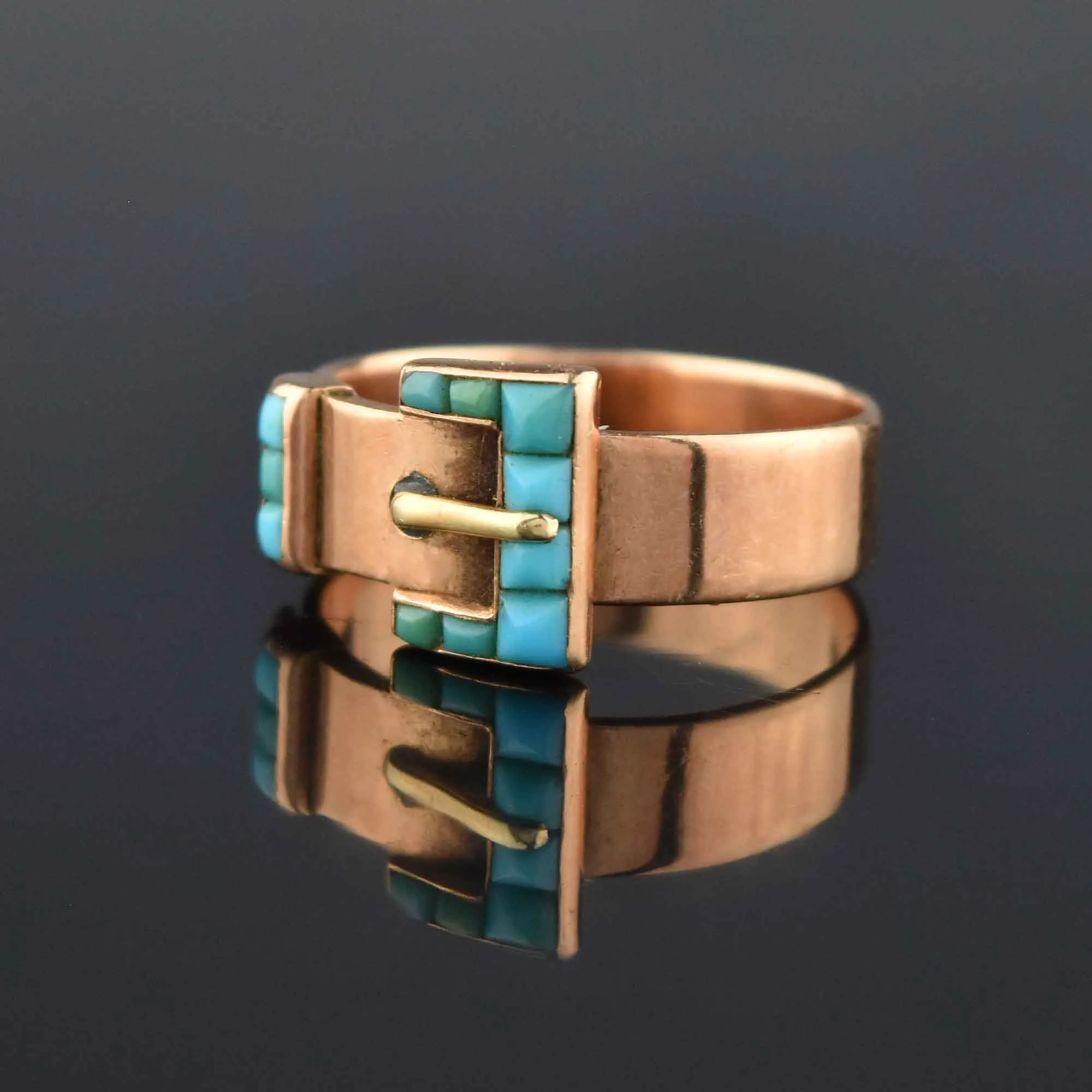 Antique Victorian 14K Rose Gold Turquoise Buckle Ring