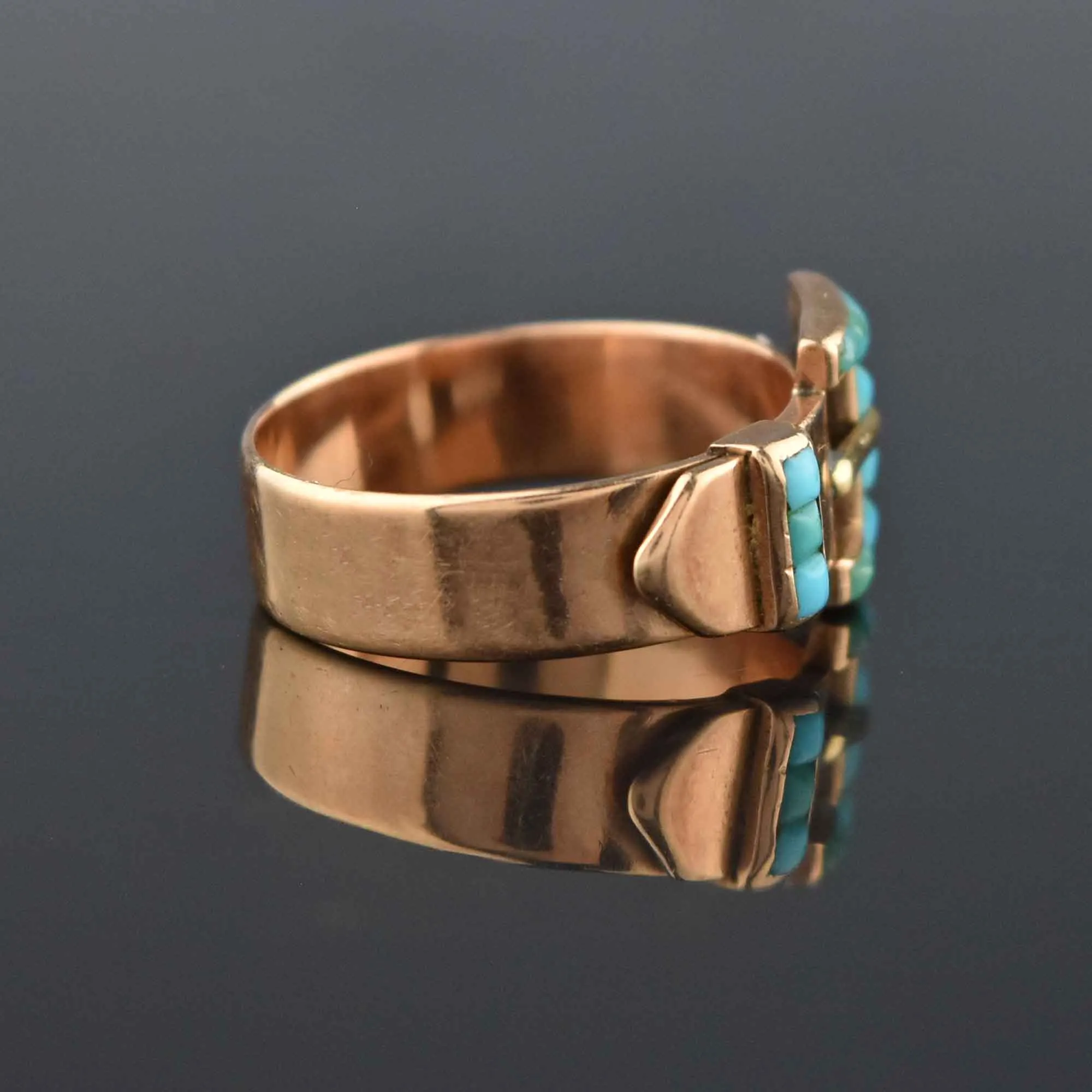 Antique Victorian 14K Rose Gold Turquoise Buckle Ring