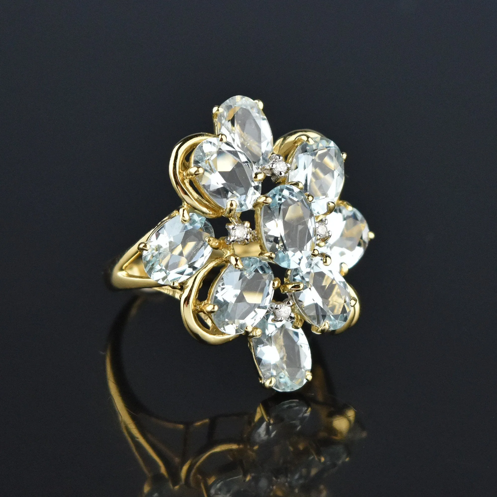 Aquamarine and Diamond 14K Gold Cluster Ring