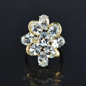 Aquamarine and Diamond 14K Gold Cluster Ring