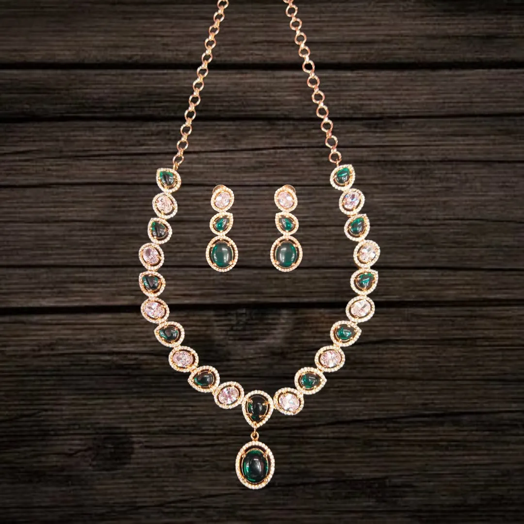 Asp Fashion Jewellery Green American Diamond Necklace Set