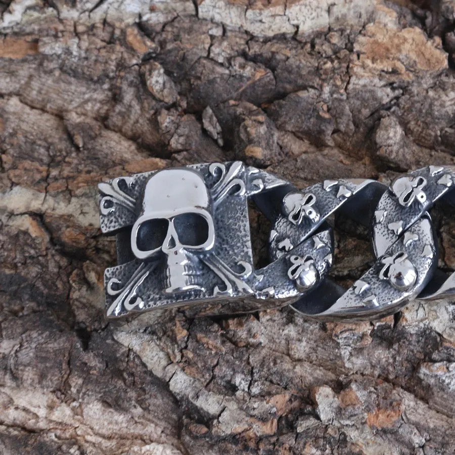 Bagger Bracelet - Skull & Crossbones - Silver - 1.25 Wide - The Classic - B50