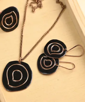 Black handcrafted copper enamel jewellery set