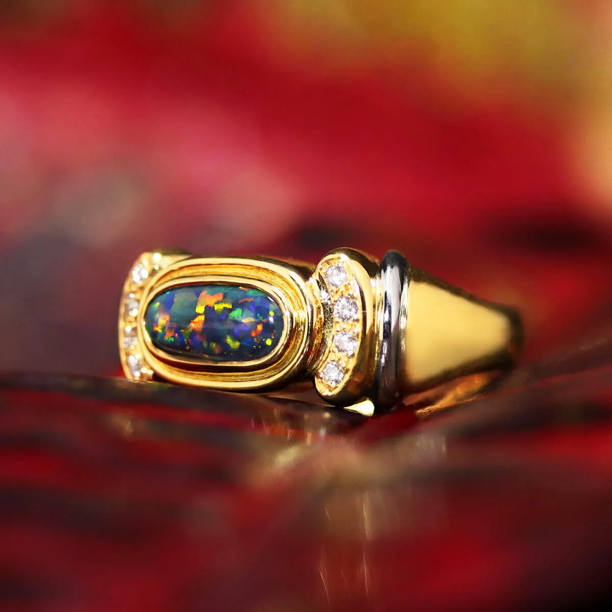 Black Opal, Diamond, 18K Gold & Platinum Ring