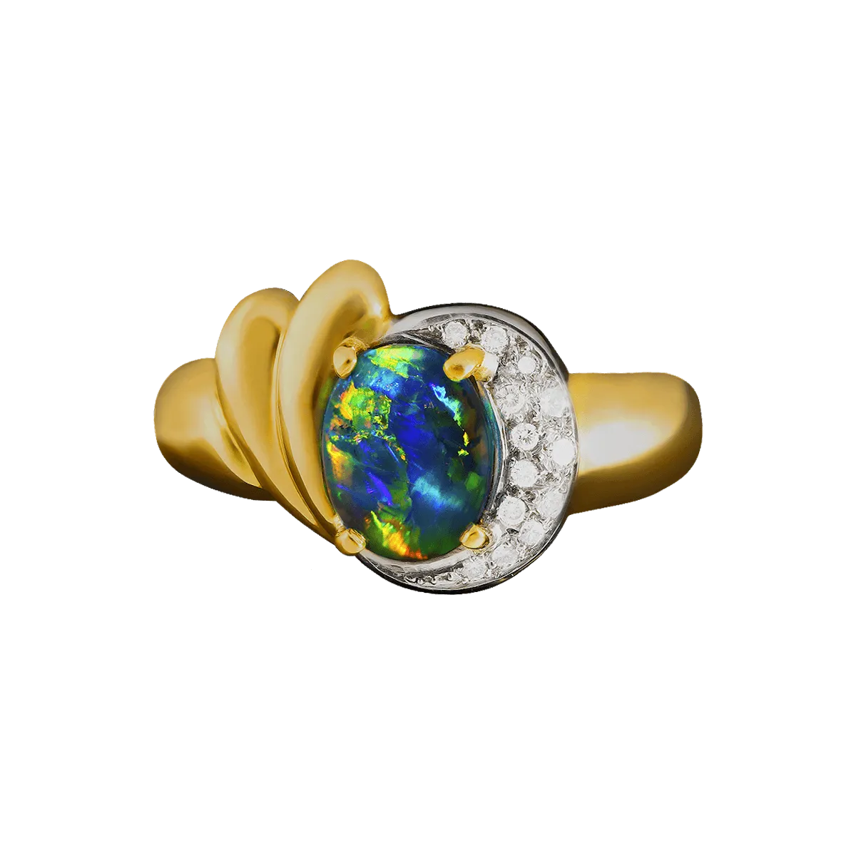 Black Opal, Diamond, 18K Gold & Platinum Ring