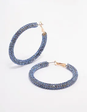 Blue Encrusted Hoop Earrings 40mm