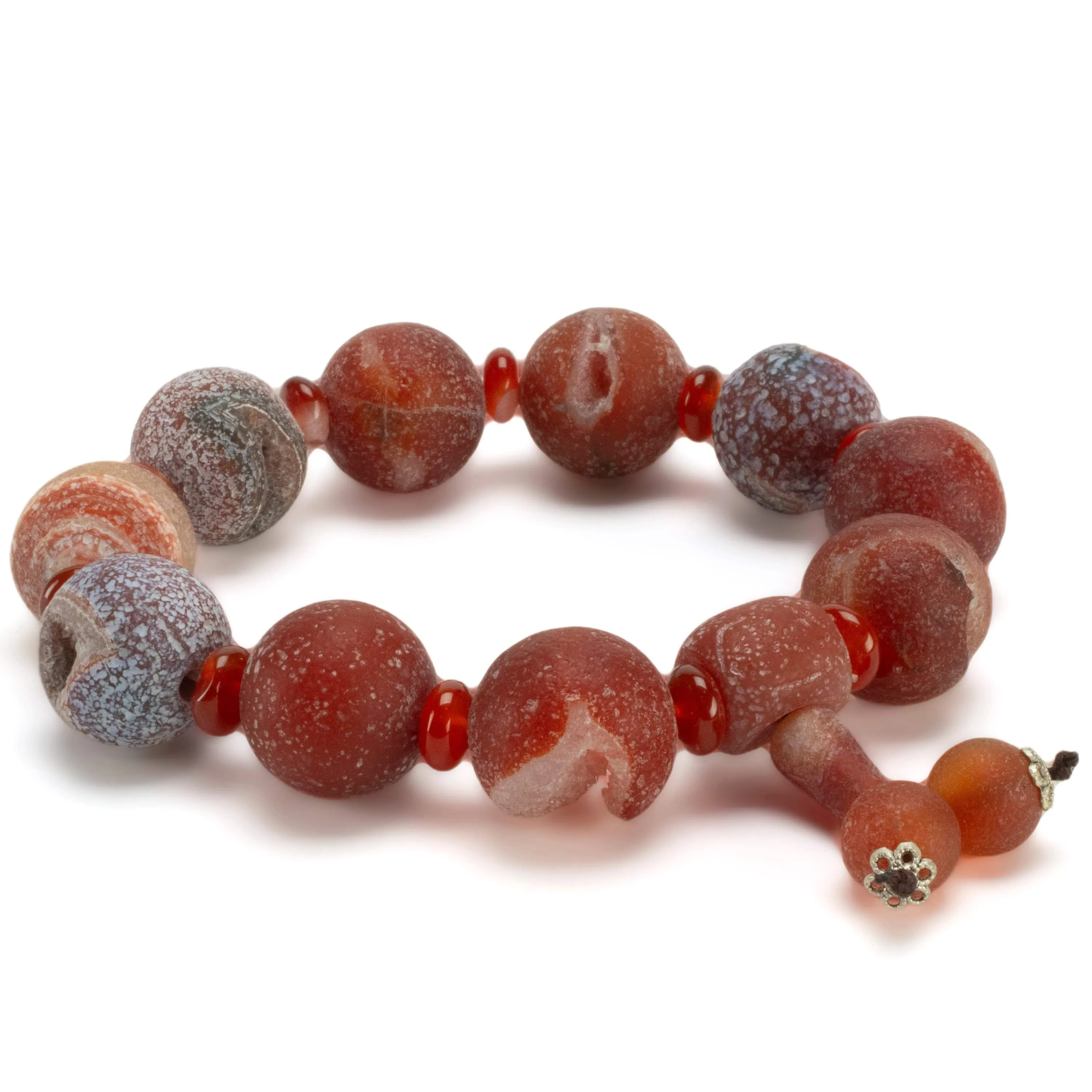 Carnelian 18mm Gemstone Bead Elastic Bracelet with Tassel