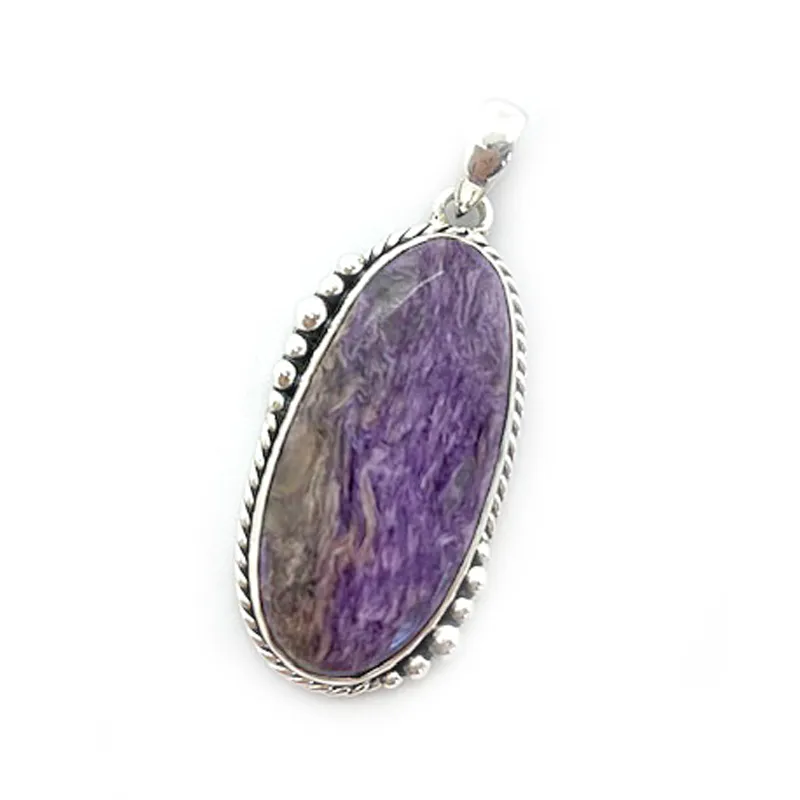 Charoite Silver Oval Gemstone Pendant