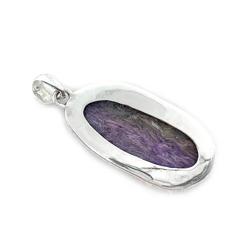 Charoite Silver Oval Gemstone Pendant