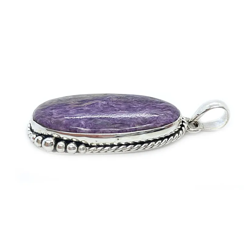 Charoite Silver Oval Gemstone Pendant