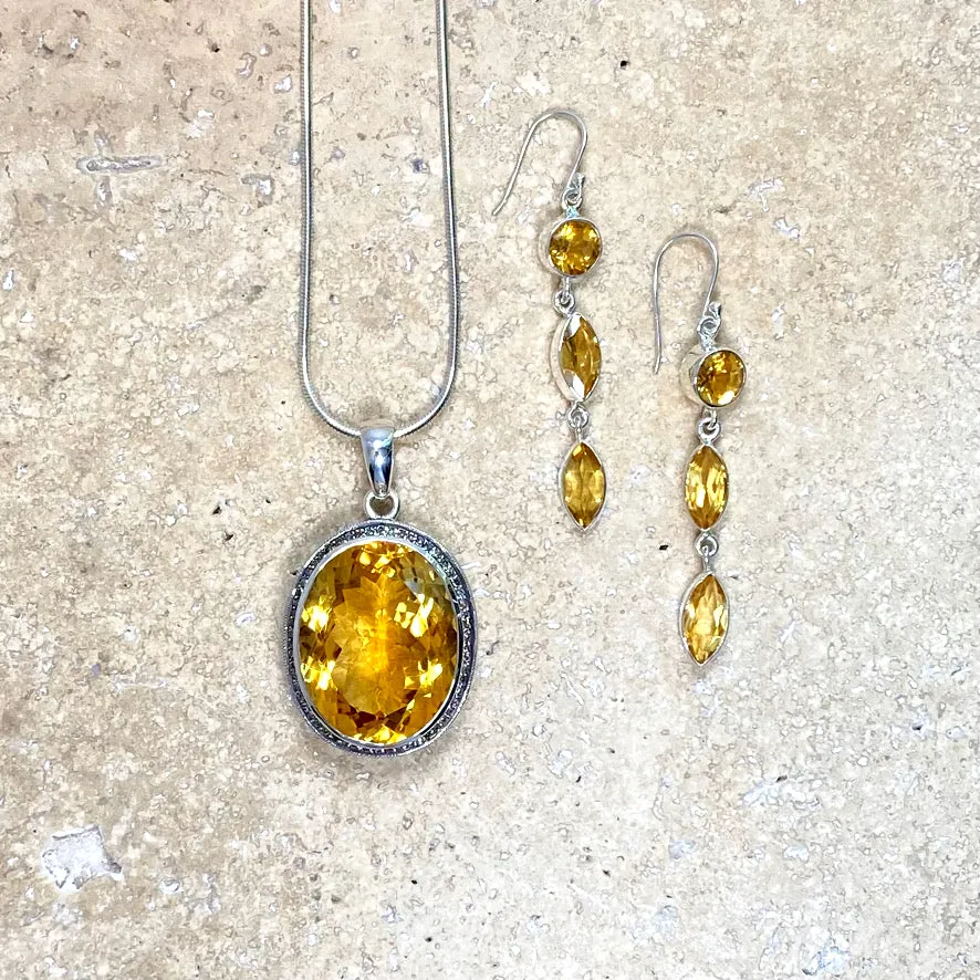 Citrine Earrings with Three Faceted Gemstones- Grace