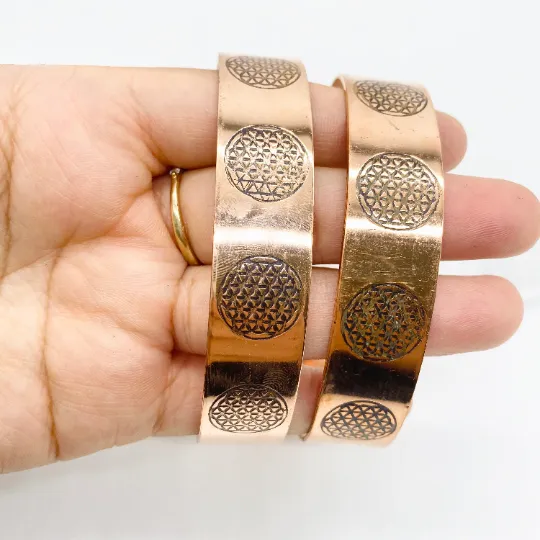 Copper Bracelet, Flower of Life Bangles, Unisex Copper Cuffs, Healing Bracelets, Bohemian Jewelry, Relief for Arthritis, Vintage Tree ofLife