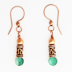 Copper Earrings With Russian Blue Amazonite And Handmade Copper Beads ECD21RA Solid Copper Earrings Blue Gemstone Beads