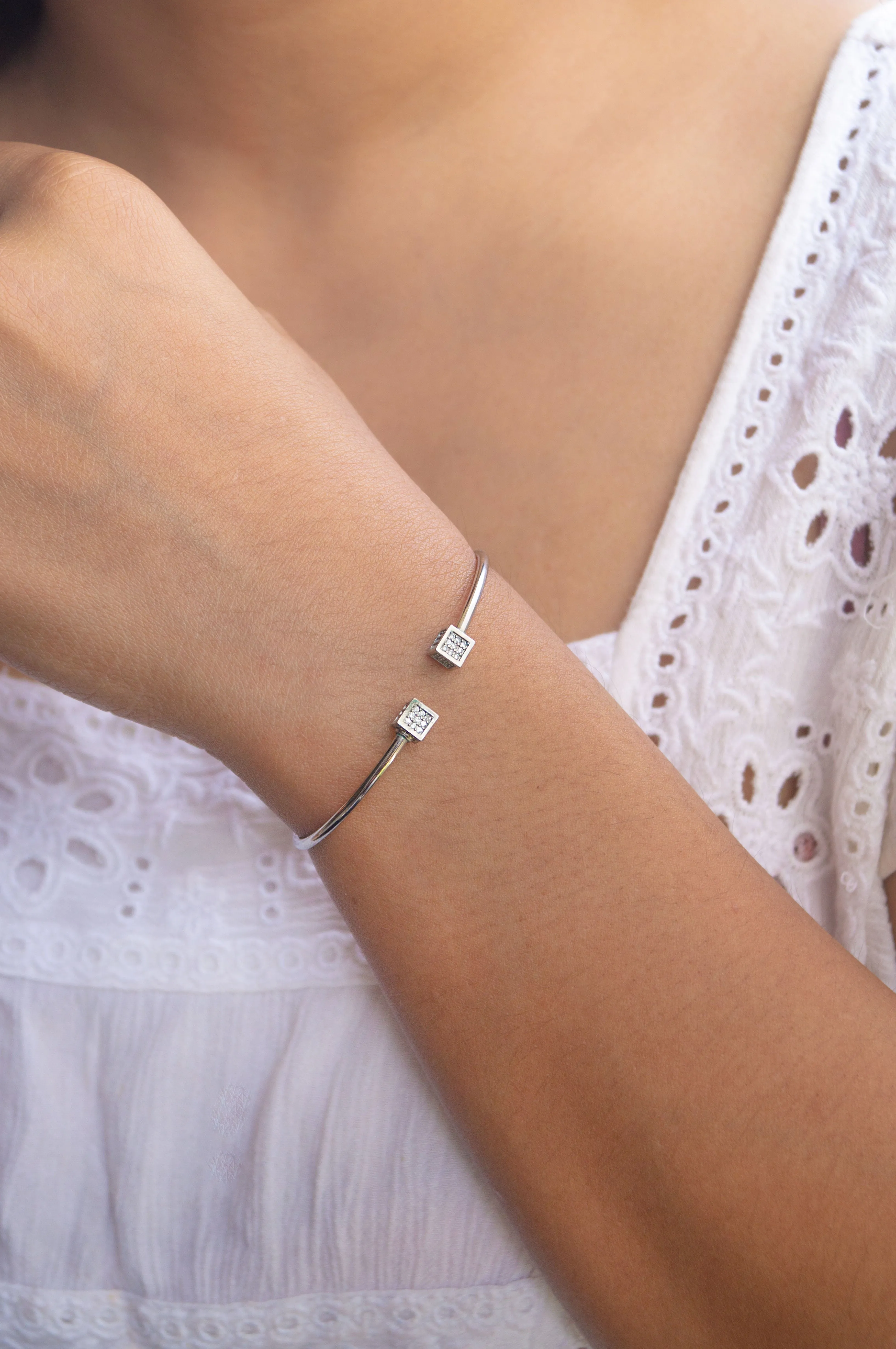 Cubic Glam Sterling Silver Adjustable Bracelet