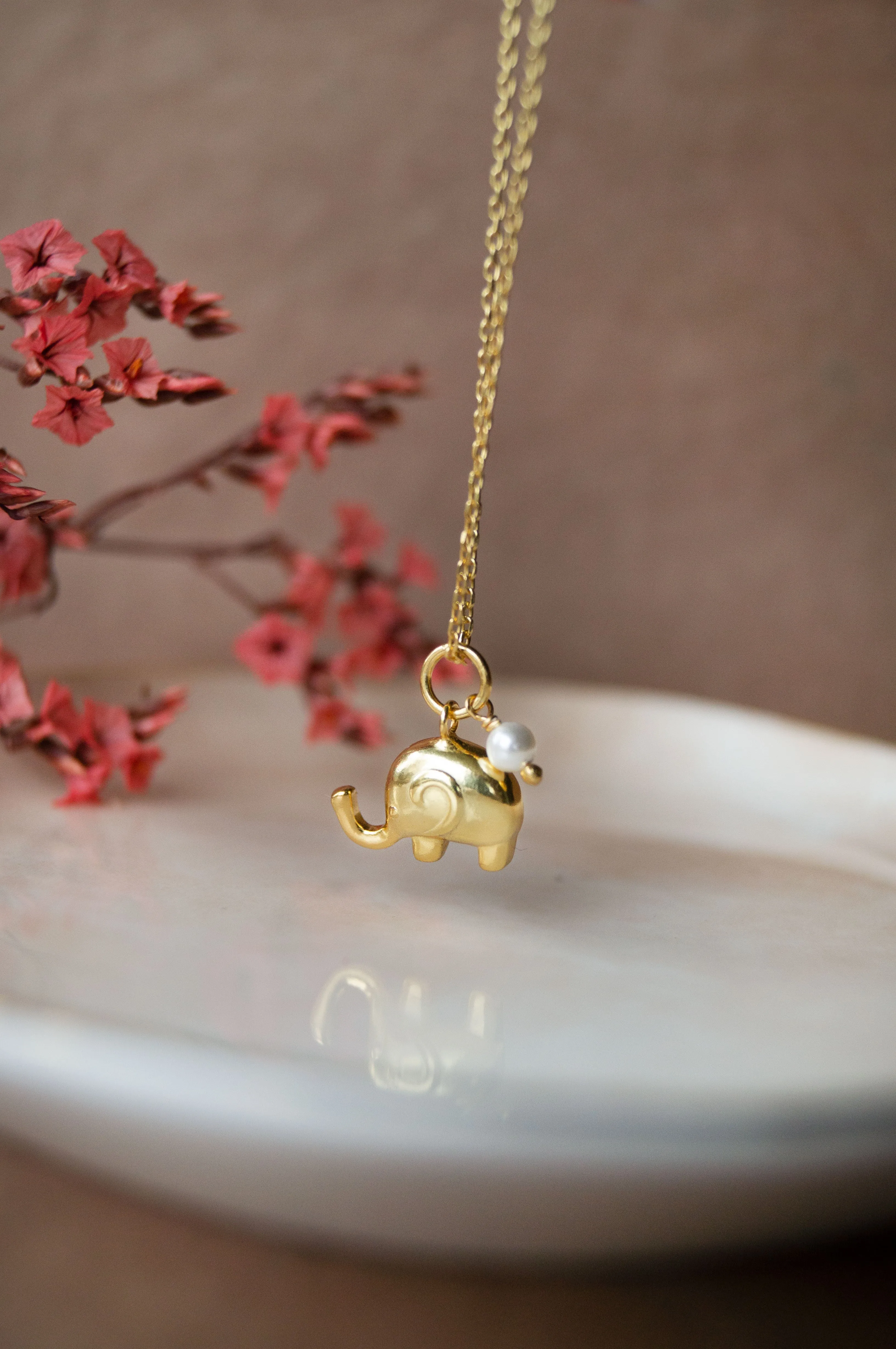 Cute Elephant With Pearl Sterling Silver Charm Pendant With Chain