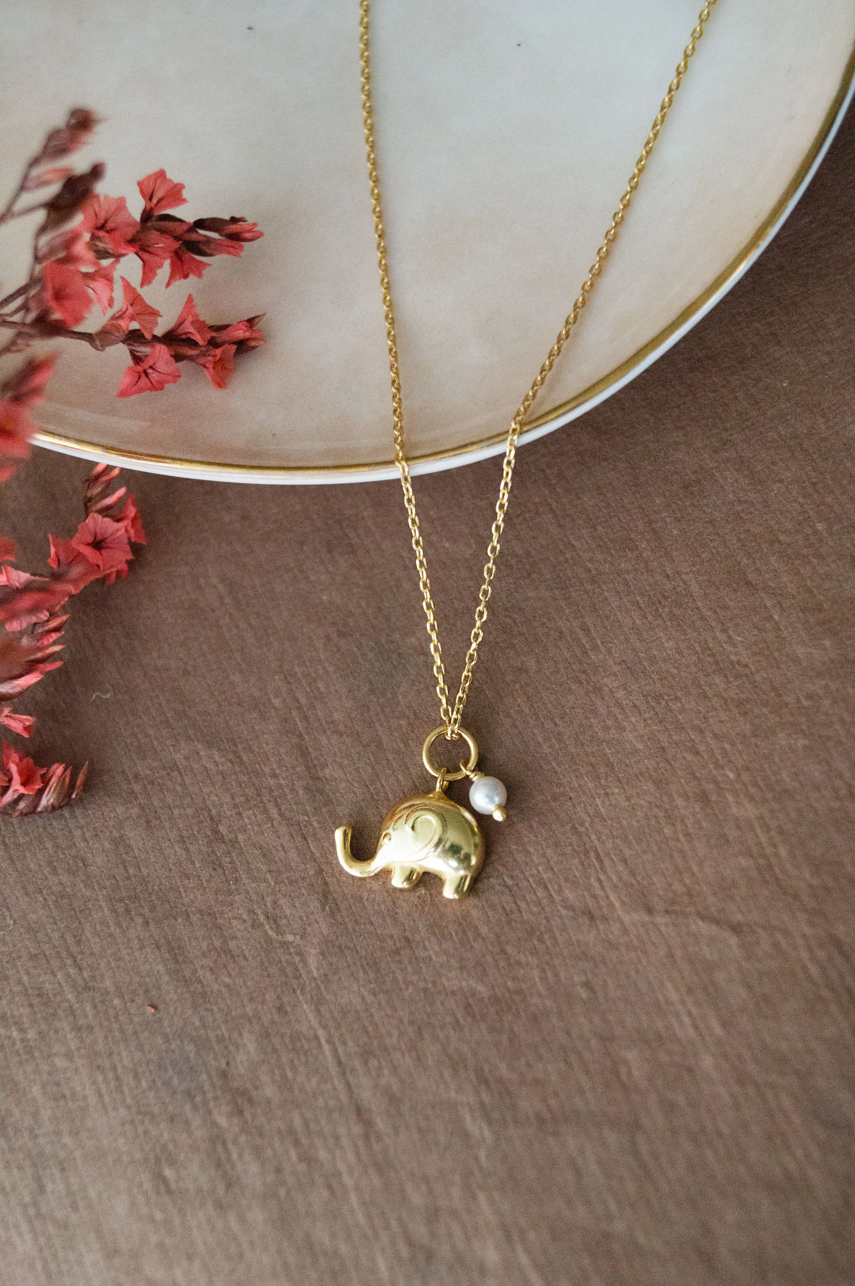 Cute Elephant With Pearl Sterling Silver Charm Pendant With Chain