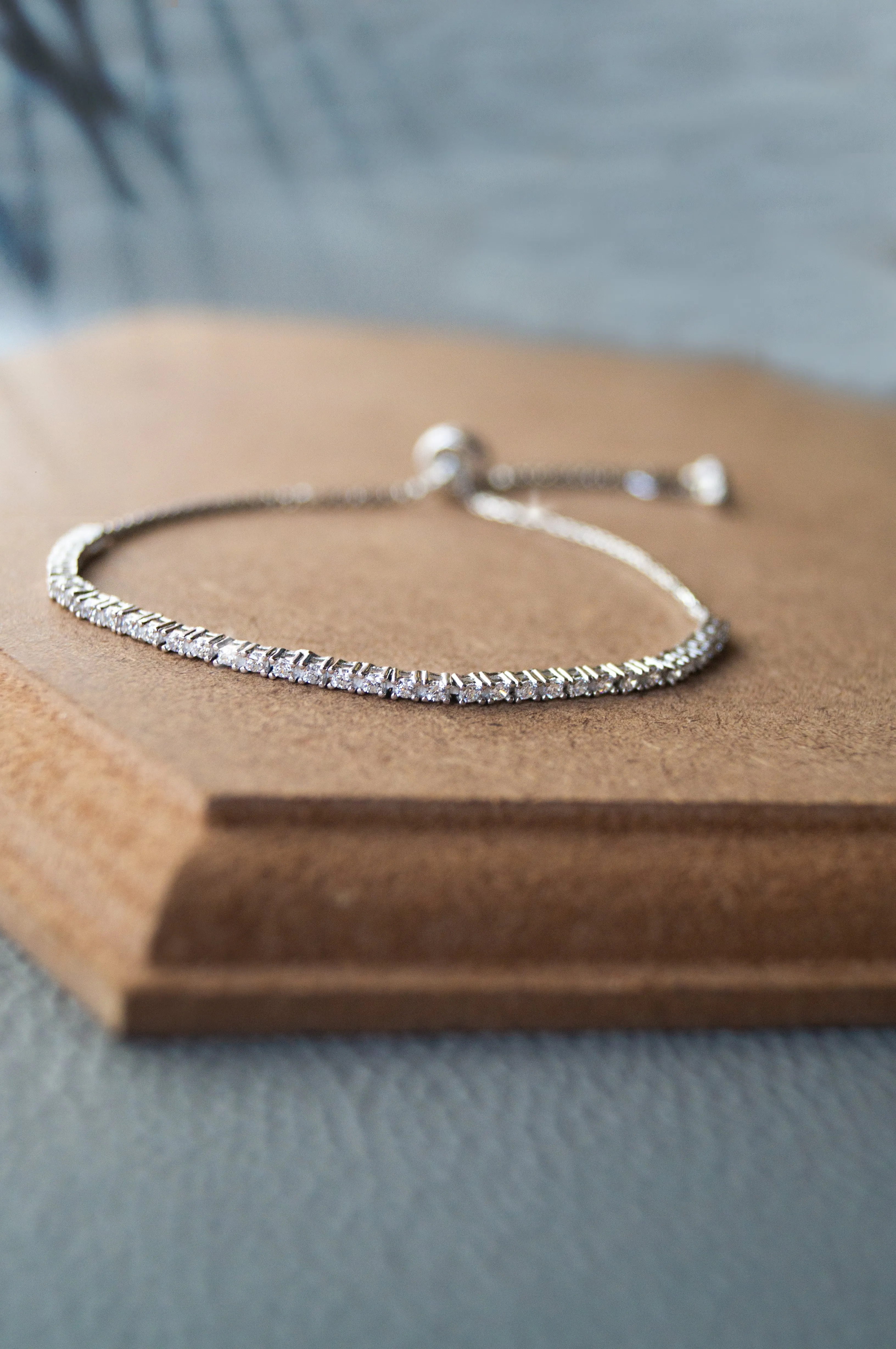 Dainty Tennis Rose Gold Plated Sterling Silver Pull Chain Bracelet